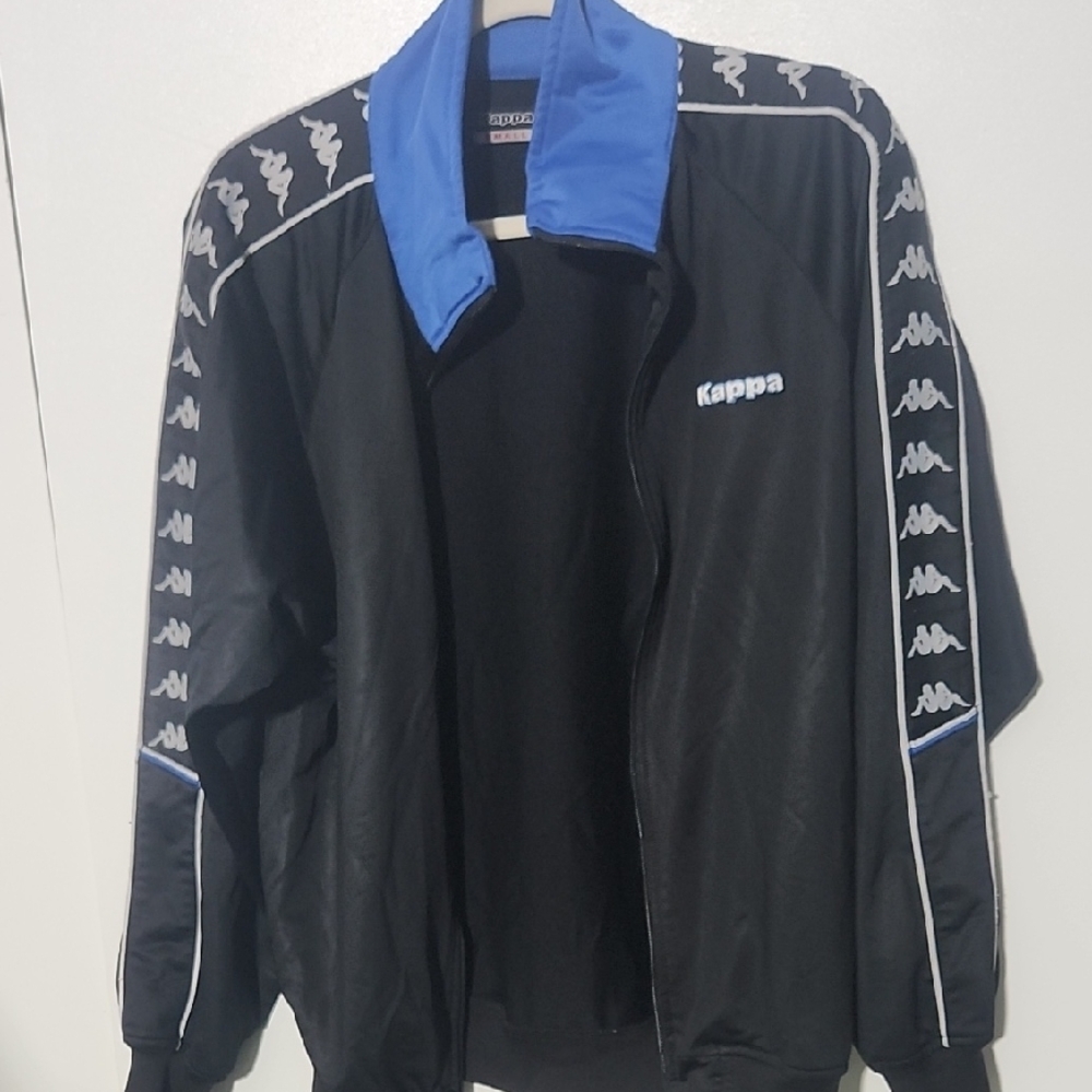 Kappa Men's Black Windbreaker with Blue Highlights